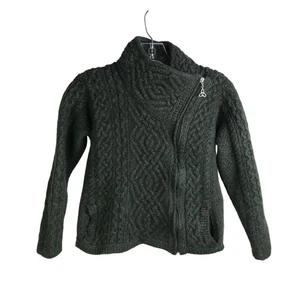 Arancrafts Sweater Womens Sz M Dark Green Asymmetrical Zip Chunky Wool Cardigan - Picture 1 of 9