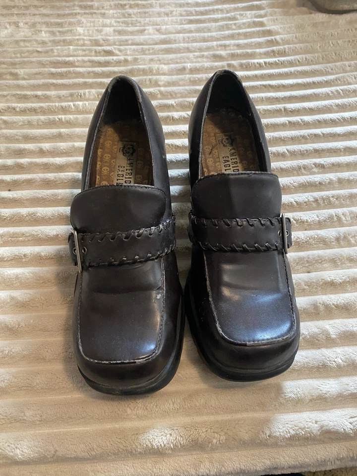 Винтажные черные кожаные мокасины на платформе American Eagle размер 9 - Изображение 1 из 3