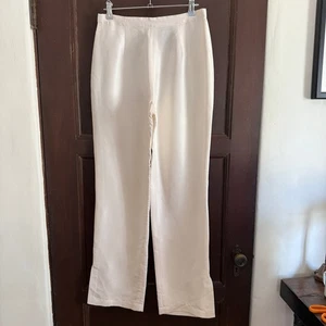 Vintage DIANE GILMAN | weiße Seidenhose gerades Bein mit Schlitz am Knöchel Small neu mit Etikett - Bild 1 von 7