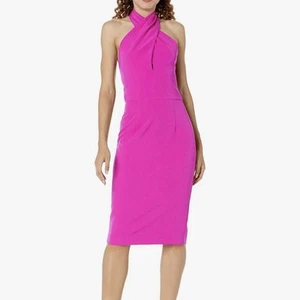 NWT $345 Black Halo Samara Sheath Halter Dress in Vibrant Pink Cocktail 8 - Picture 1 of 8