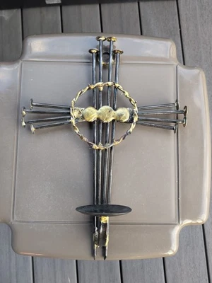 Metal Christian Cross Candle Sconce Wall Art - Image 1 of 4