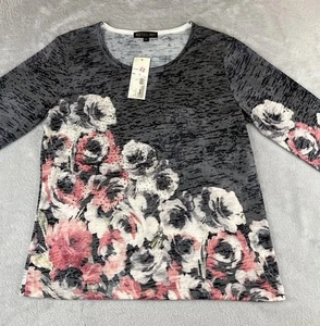Gizel Mujer Manga Larga Gris Floral Top Talla XL - Imagen 1 de 9