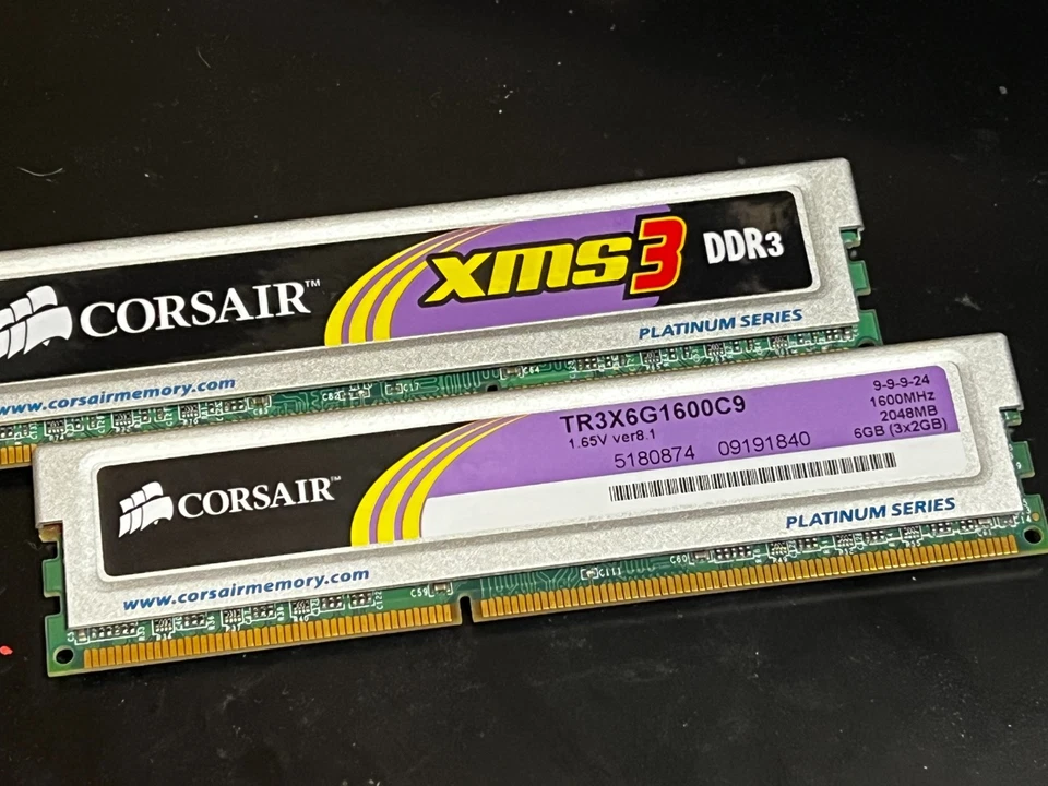 6GB Kit 3x 2GB DDR3-1600 DIMM Corsair TR3X6G1600C9 Equivalent Desktop Memory RAM - Image 1 of 1