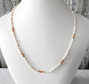 Collar de cuentas de oro amarillo de 14k, perlas de arroz, coral rosa de 18 pulgadas - Imagen 1 de 5