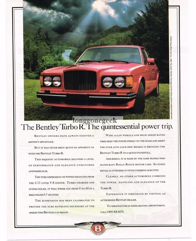 1989 Bentley Turbo R Red Vintage Ad  - Image 1 of 1