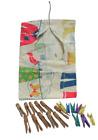 Vintage Hanging Clothes Pin Bag & Clothes Pins 11-WOODEN & 8 COLORED PLASTIC PIN