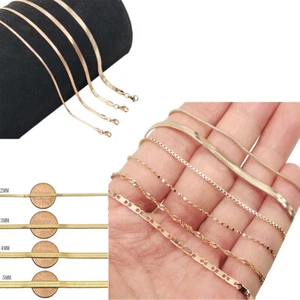 Unisex 18K Rose Gold Filled 16/18/20/22/24" Wave/Snake/Box/Starry Chain Necklace - Picture 1 of 11