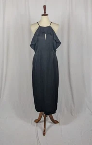 Everly Midi Little Black Dress Keyhole Ruffle Wedding Guest Cocktail Size Large - Picture 1 of 6