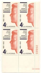 U.S. Plate Block, #1163, 1960, Boys Club, 4 Cent - Picture 1 of 1
