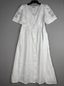 Vestido Madewell Para Mujer M Blanco Ojales Lino Cassie Botón Delantero Midi 4227 - Imagen 1 de 16