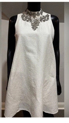 Розовый Tartan бутик Couture шелк трапециевидный украшенный платье без рукавов белый размер 2 - Изображение 1 из 4