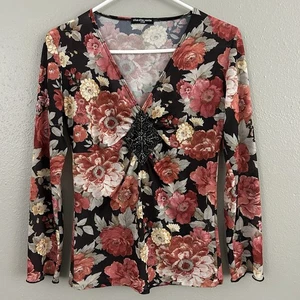 Cha Cha Vente Sheer Mesh Floral Long Sleeve Top Size S Whimsigoth Fairy Fall 90s - Picture 1 of 10