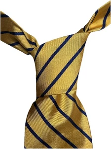Cravatta Lauren Ralph Lauren Repp oro blu navy a righe 100% seta USA designer reggimentale - Foto 1 di 14