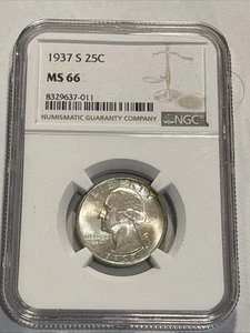 1937-S 25c Washington Quarter NGC MS66 - Picture 1 of 4