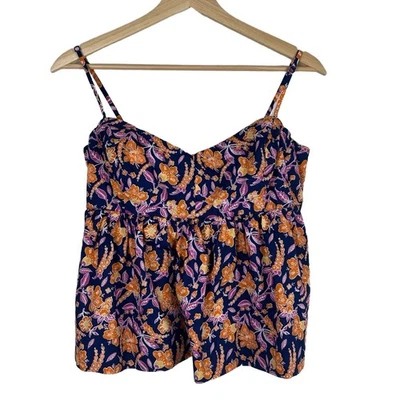 J.Crew Pequeno Azul Marinho Floral Peplum Crop Top Alças Ajustáveis Preppy Tropical - Imagem 1 de 4