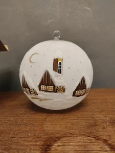 Large Christmas Glass Bauble Tea Light Candle Hand Painted Vtg White Ball Scene - Picture 1 of 13