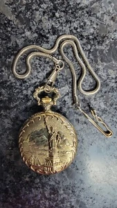 Vintage 1896-1986 Ltd Edt Commemorative Quartz Statue Of Liberty Pocket Watch - Picture 1 of 8