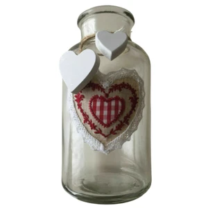 Bottiglia vetro con cuore stoffa per arredamento casa - Foto 1 di 2