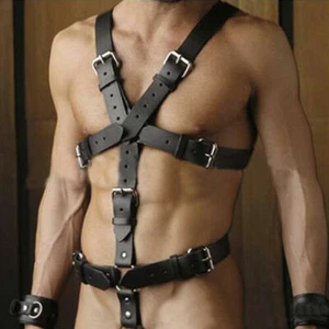Leather Men Chest Harness Body Bondage Suspenders Garter Belt Night Club Cosplay - Picture 1 of 7