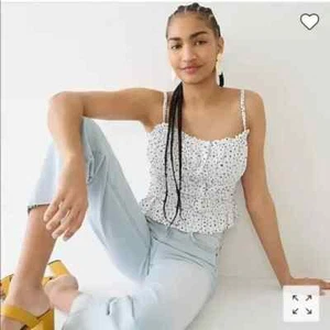 Neu mit Etikett J. Crew weiß blau Cinched Taille Baumwolle Popeline Tank Top in Punkte Damen Small - Bild 1 von 6