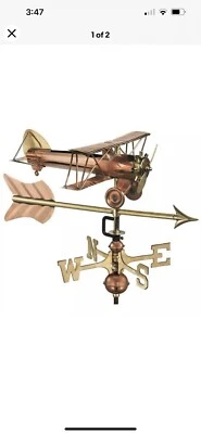 Good Directions Small Biplane with Arrow Weather Vane (Garden Pole / Polished Co - Image 1 of 2