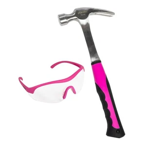 16 oz. Paquete de martillos y gafas de seguridad con garra rasgadora de acero, rosa - Imagen 1 de 13