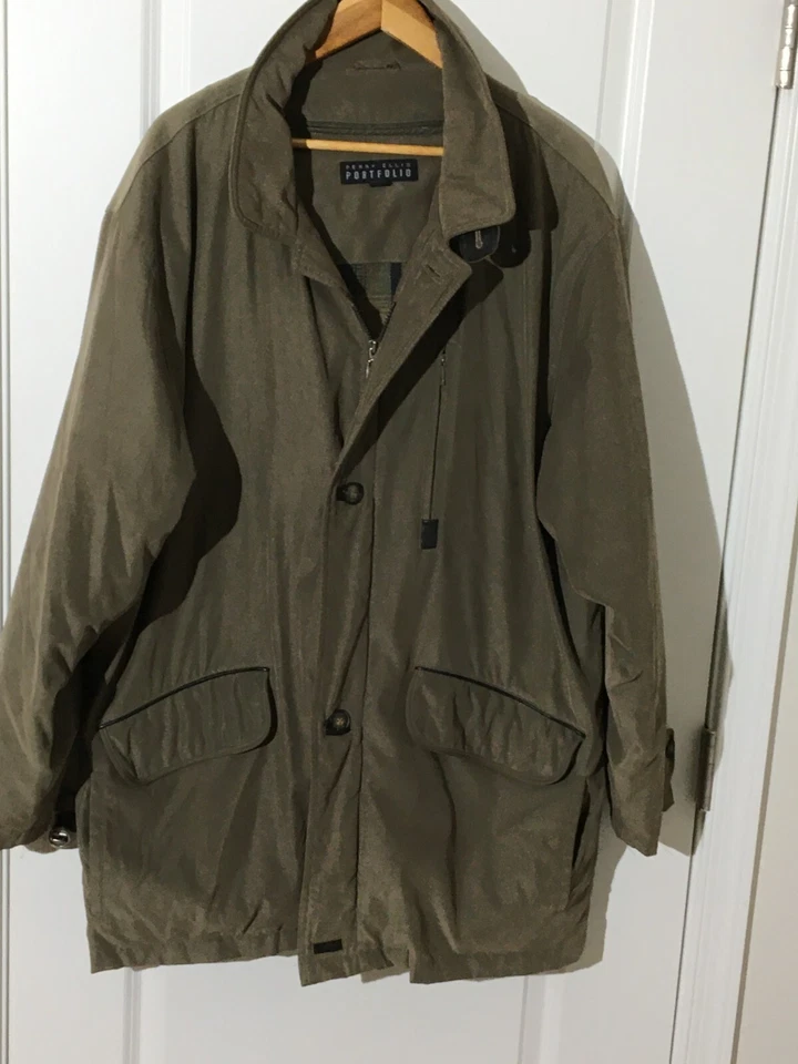 Perry Ellis Para Hombre - Abrigo XL - Verde - Color Salvia Con Ribete De Cuero  Foto 1 de 4