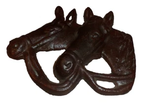 Cast Iron Horse Heads Equine Pony Colt Filly Farm Rodeo Racing Kentucky Derby - Picture 1 of 3