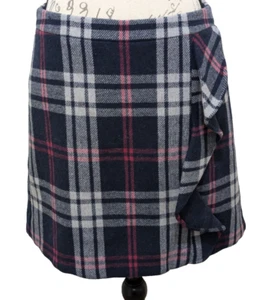 J. Crew Skirt 6 Navy White Red Plaid 43% Wool Preppy Academia Nice - Picture 1 of 9