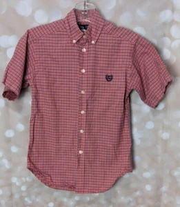 Chaps Boy's Youth Salmon Plaid Button Down Collared Short Sleeve Shirt Size S - Picture 1 of 7