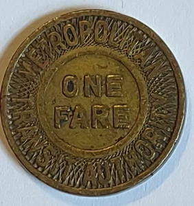 1950's Boston, Massachusetts Metropolitan Transit Authority One Fare Token Coin - Picture 1 of 2