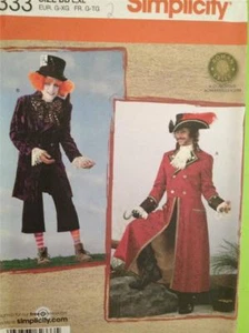 Simplicity Sewing Patterns 2333 Mens Pirate Mad Hatter Captain Hook Size XS-M UC - Picture 1 of 3