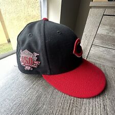 New Era 59fifty Cincinnati Reds 150th Anniversary Patch Black Fitted Hat 7 1/4