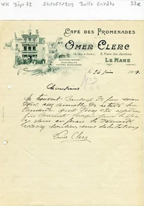 Dépt 72 - Le Mans 9 Place des Jacobins - Belle Entête Café des Promenades 1909 - Picture 1 of 1