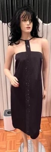 Escada Designer Size 12 Black Silk Knee Length Evening Party Dress W/Swarovski - Picture 1 of 12