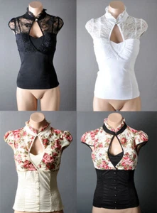 Camicia da sera donna pizzo volant vittoriana gotica steampunk top blusa SMLXL - Foto 1 di 15