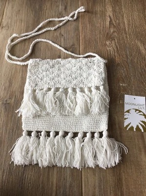25b Anthropologie Moonlight Lily Crochet Fringe Boho Cross body Bag Nwt - Image 1 of 4