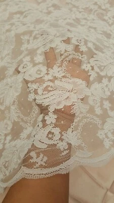 White Bridal Lace Fabric By The Yard Floral Flowers Polka Dot Embroidery Cord - Image 1 of 4
