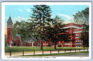 1928 SLATER MEMORIAL NORWICH ACADEMY CONNECTICUT CT ANTIQUE POSTCARD - Imagen 1 de 2