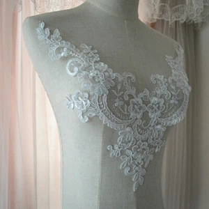 Cuello en V Encaje Apliques Motivo Boda Parche Accesorio Vestido de Noche Vestido de Hadas Borde - Imagen 1 de 6