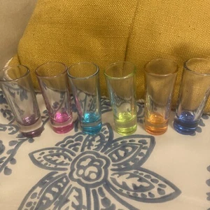 Crisa Set of 6 Tall Tequila 2oz Shot Glasses, Signed Color Bottom Party Barware - Picture 1 of 7