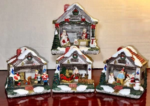 Juego de 4 piezas pintado a mano iluminado Navidad Papá Noel Village por tradiciones - Imagen 1 de 19