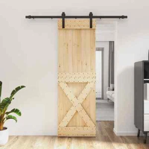 Durable Space-Saving Sliding Barn Door with Hardware Set Black Solid Pine Wood - Picture 1 of 11