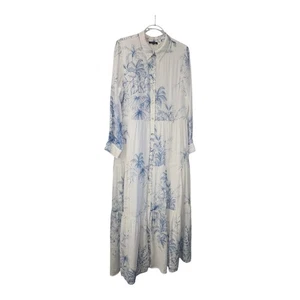1. State Maxi Dress LG White Blue Floral Tiered Button-Up Prairie Cottage Core - Picture 1 of 9