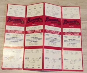 4 NEUE VINTAGE UNBENUTZTE 1993 MLB BASEBALL ATLANTA BRAVES PHILLIES TIX - Bild 1 von 2