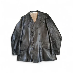 Vintage 30s 40s Italian Army Goatskin Leather Double Breasted Tanker Jacket Coat - Picture 1 of 20