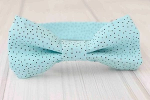 Aqua & Brown Dots Bow Tie for Baby & Toddler Boys, Pretied Adjustable Handmade - Picture 1 of 8