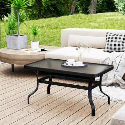 Outsunny Beistelltisch Hartglas Kaffeetisch Couchtisch mit Wellendesign Schwarz - Bild 1 von 4