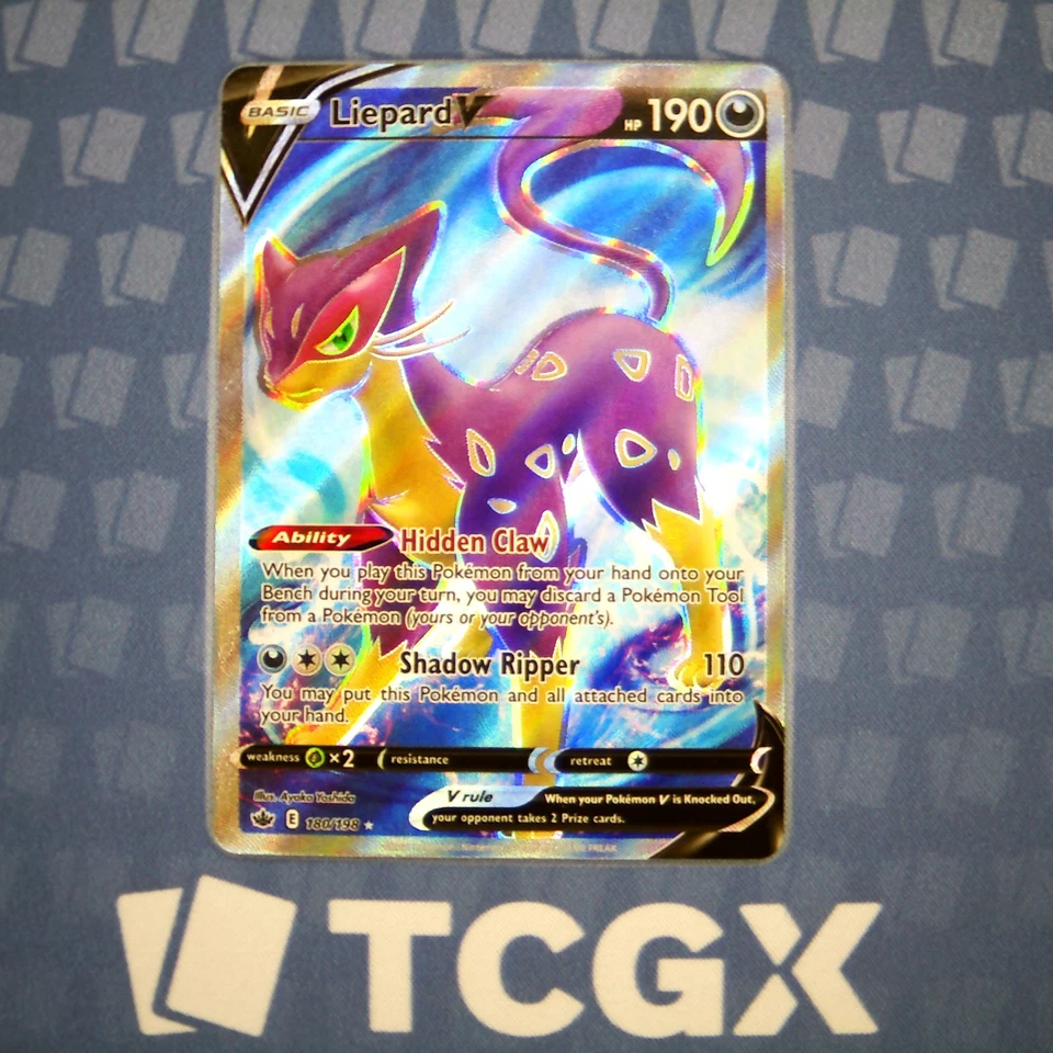 Pokemon - Liepard V (Full Art) - 180/198 - SWSH06: Chilling Reign - Holo NM - Image 1 of 1