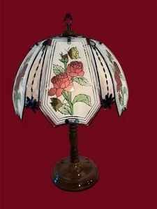 New Vintage ok lighting glass panel 3 way touch lamp NEW unused floral Roses - Picture 1 of 9